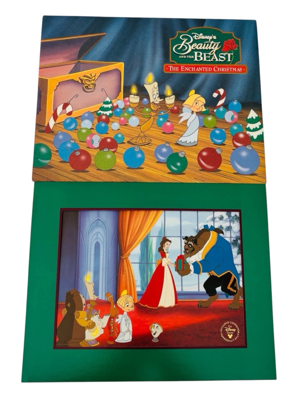 Beauty and the Beast Enchanted Christmas Disney Store Lithograph Belle Vintage
